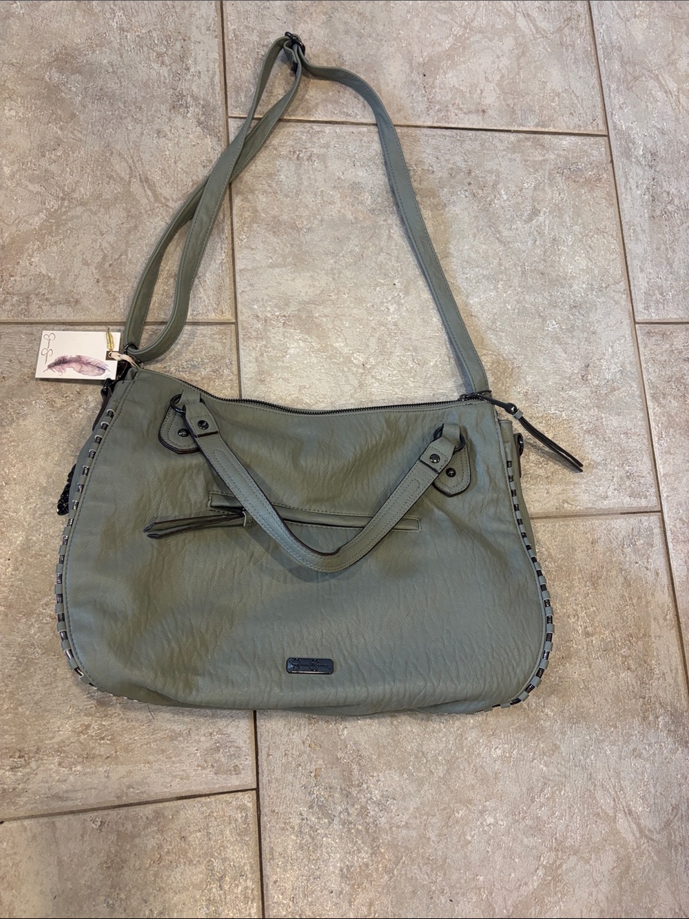 Jessica Simpson Selena Shoulder Bag with Stud Trim in Sage Green